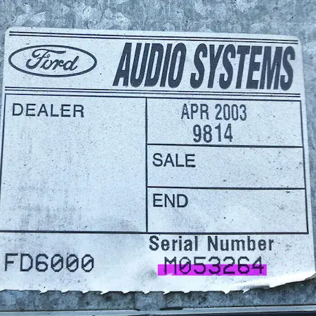 Ford radio RDS serial label on metal case sticker