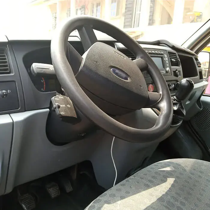 Ford Transit dashboard with factory radio